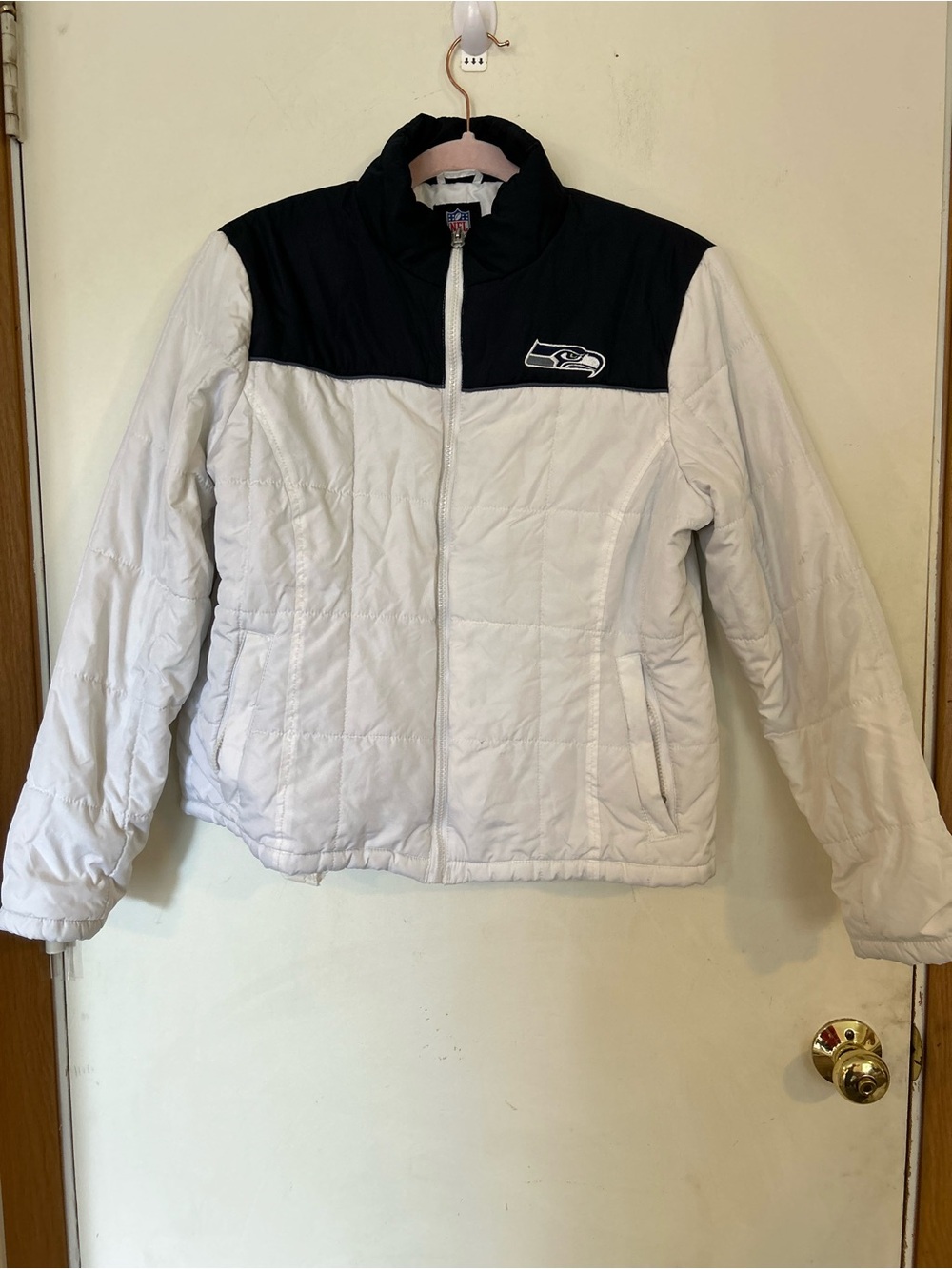 NFL ladies, Seattle Seahawks, large White and Navy embroidered logos